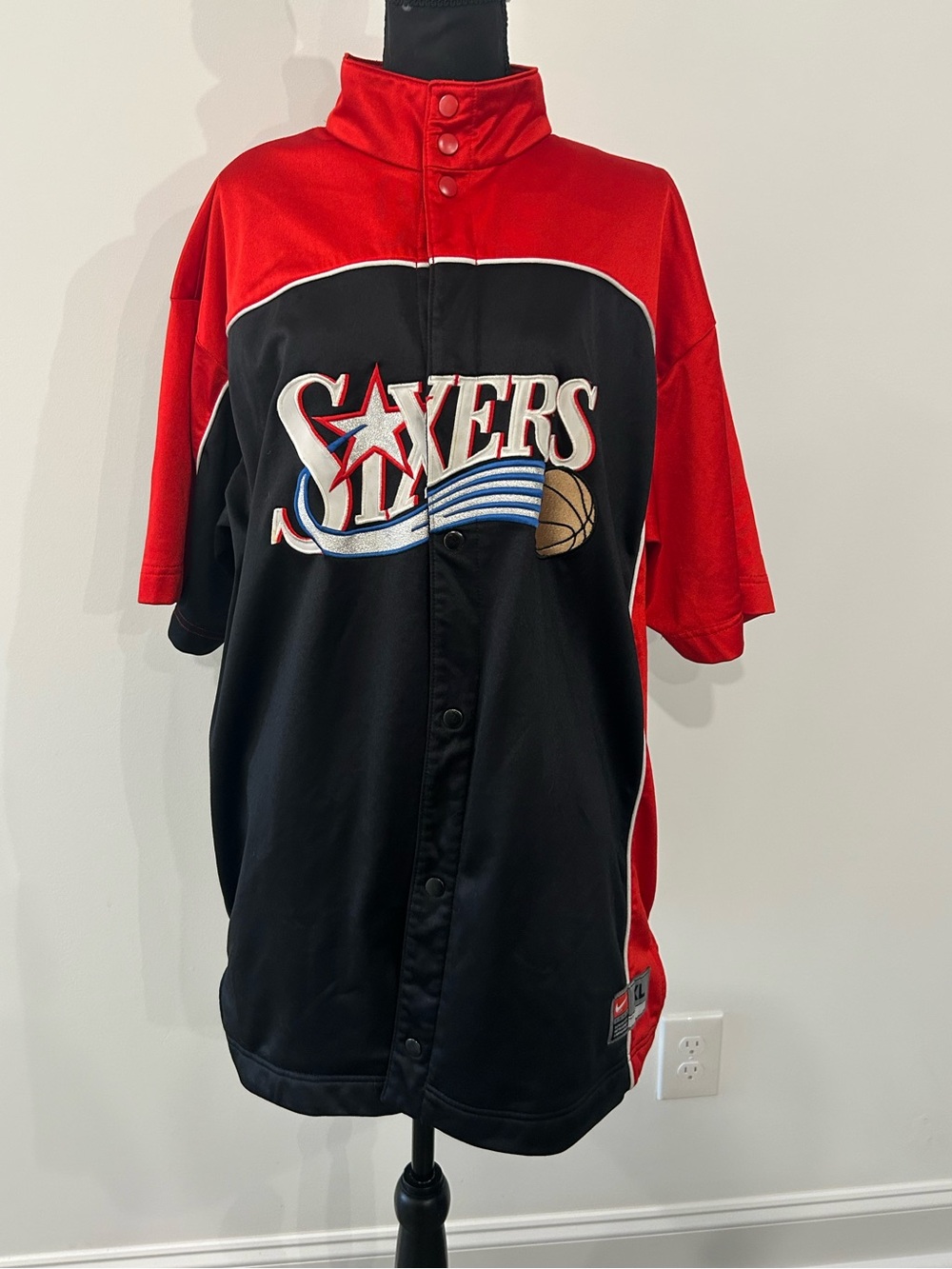 Vintage /Y2K Nike Philadelphia 76ers Sixers NBA Team Warm-Up Jacket XL Red Black